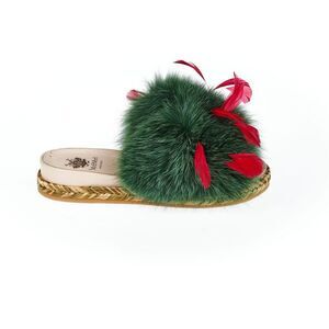 Mr&Mrs Italy Fur Slides Feather Accent Women Green Shoes